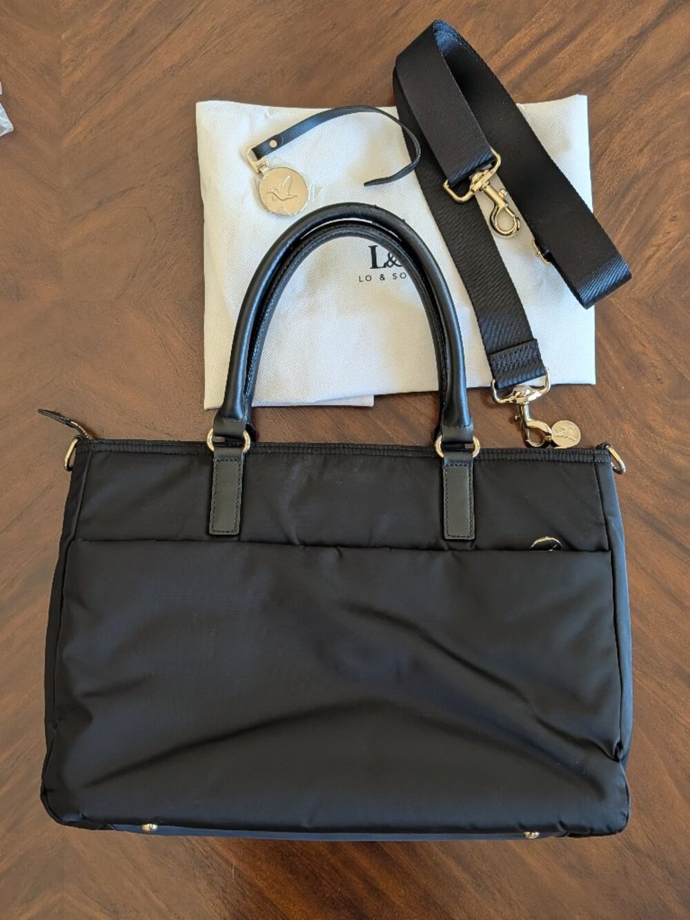 Lo & Sons Brookline Laptop Work Bag Black & Gold Hardware